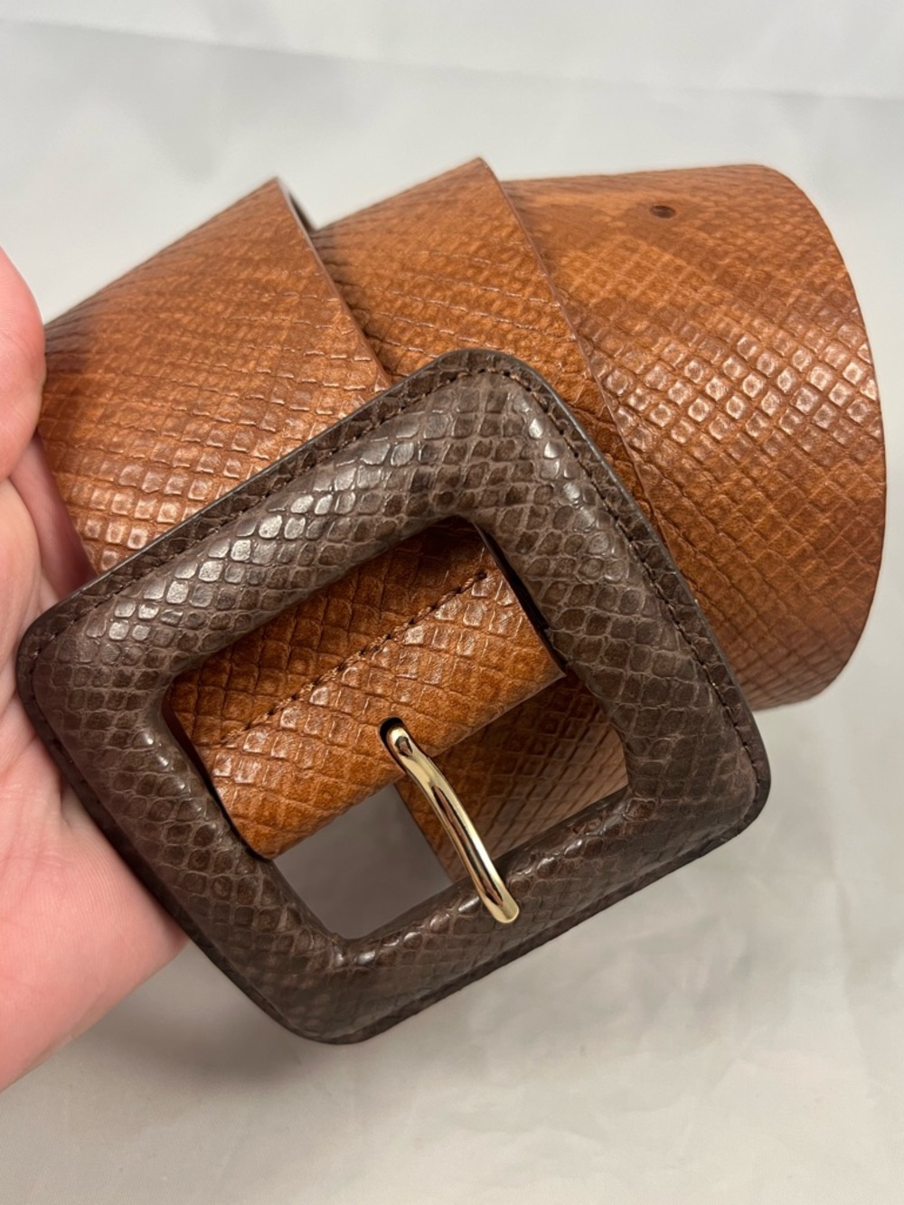 Nordstrom Women’s Faux Snakeskin Brown Wide Width Belt Size M